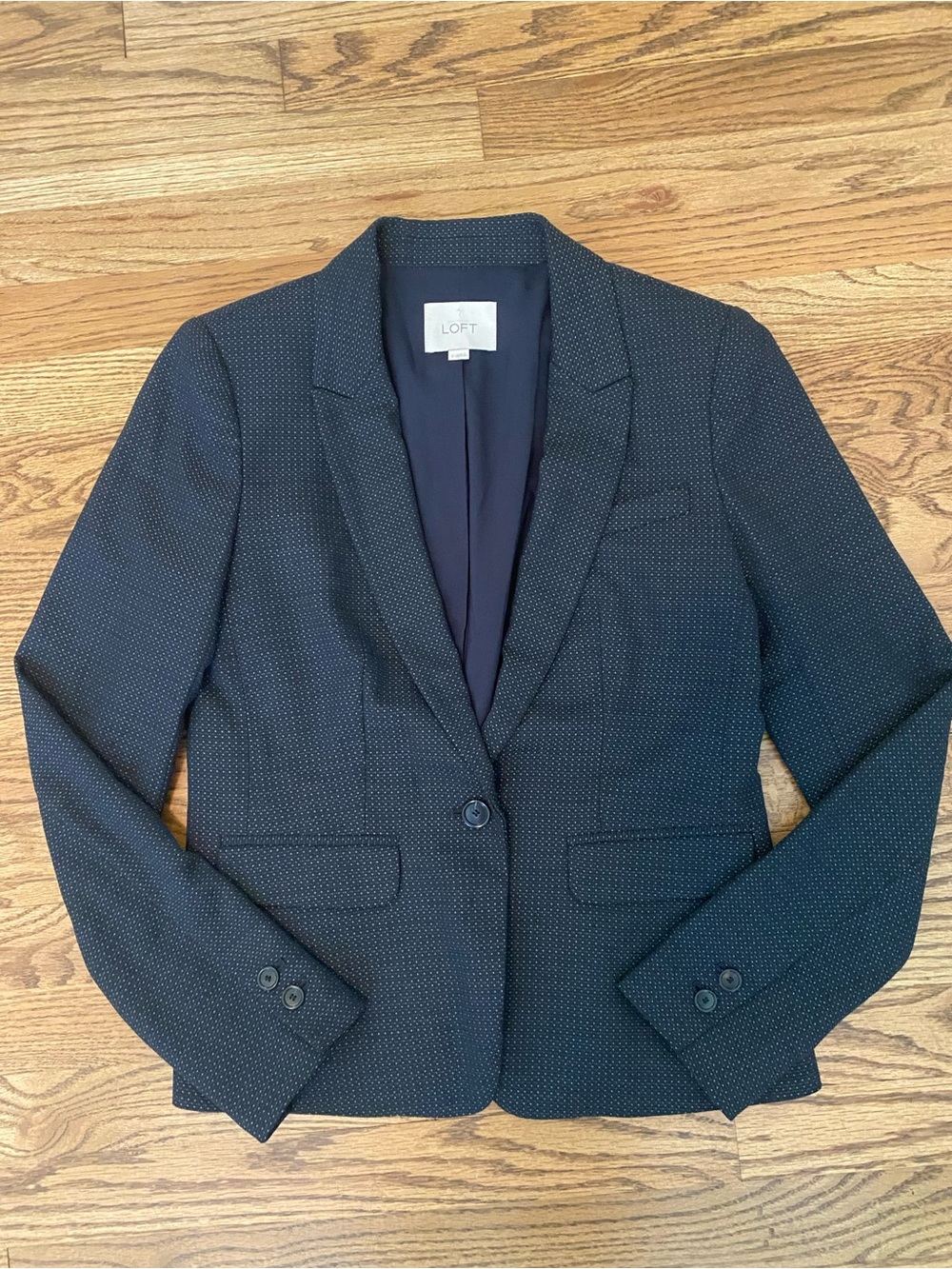 Ann Taylor Navy Textured Single-Button Blazer